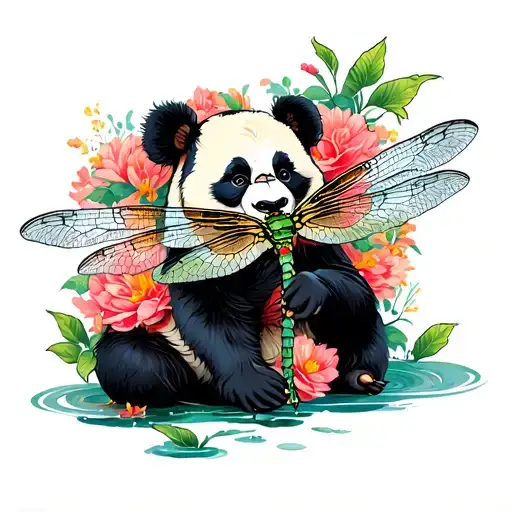 Panda With Dragonfly Surrounded