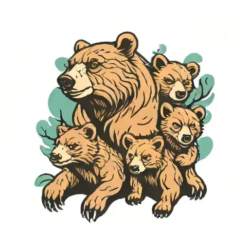 Father Bear With 3 Cubs