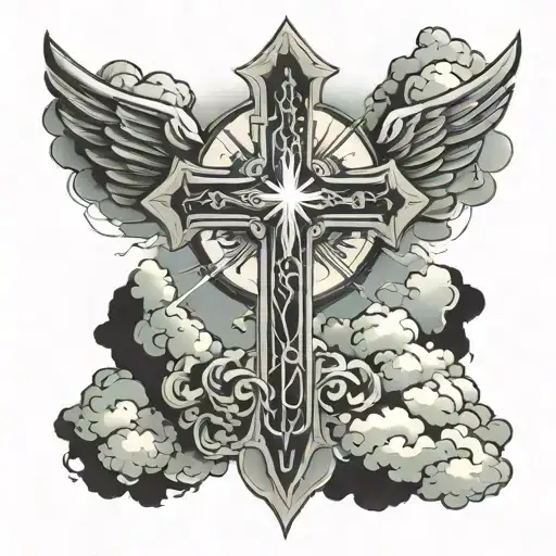 Christian Cross With Clouds And Rays