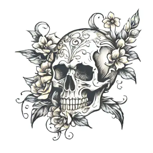 Skull And Flowers Wrapped