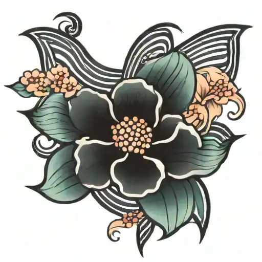 Japanese Flower With Color Lines On Belly