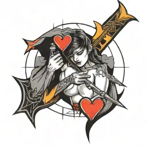 Tattoo Of Sagittarius With Broken Heart On Hand