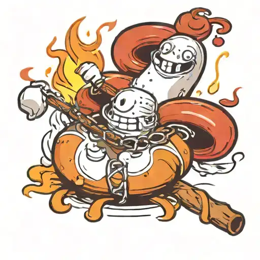 A Fire With A Roasting Weenie And A Marshmallow On Another Stick