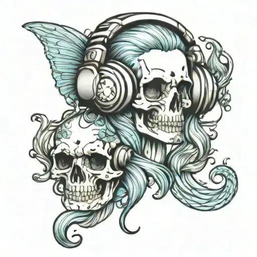 Mermaid Skull Wearing Headphones