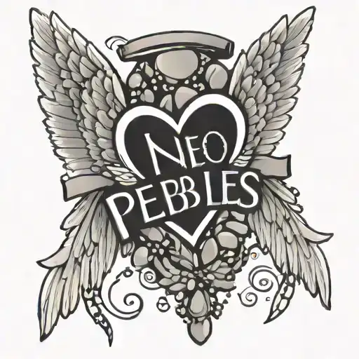 Angel Wings With The Word Pebbles In The Middle With A Heart Around It