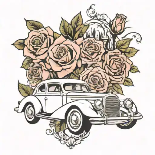 Roses And A Classic Car