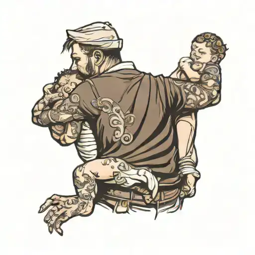 Man Holding A Baby In His Back