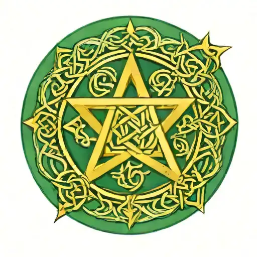 Celtic Circle In Green With Gold Star Of David Star