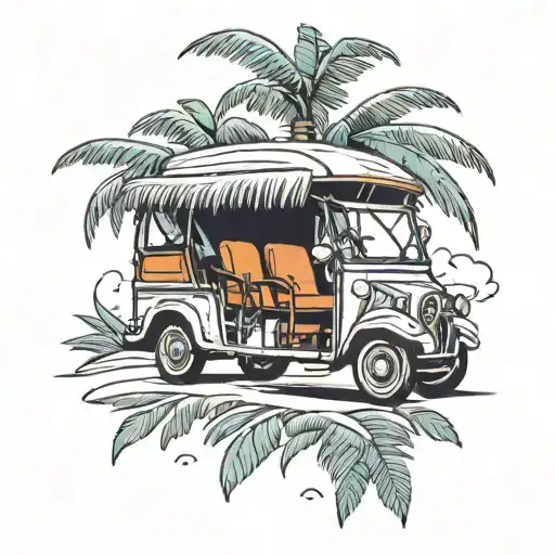 Palm Tree Leaning Over A Tuktuk