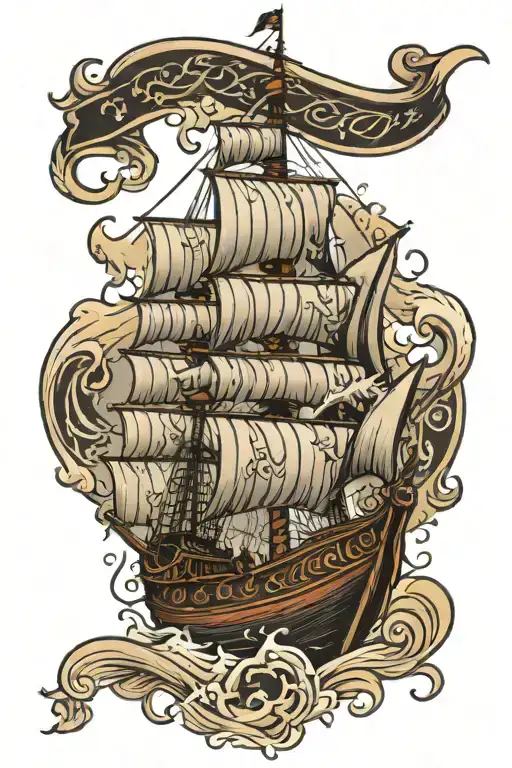 Viking Boat And Horses Ocean Waves