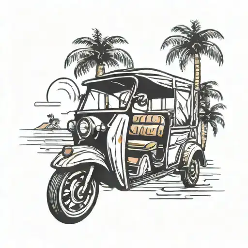Tuk Tuk And Palm Tree Minimal