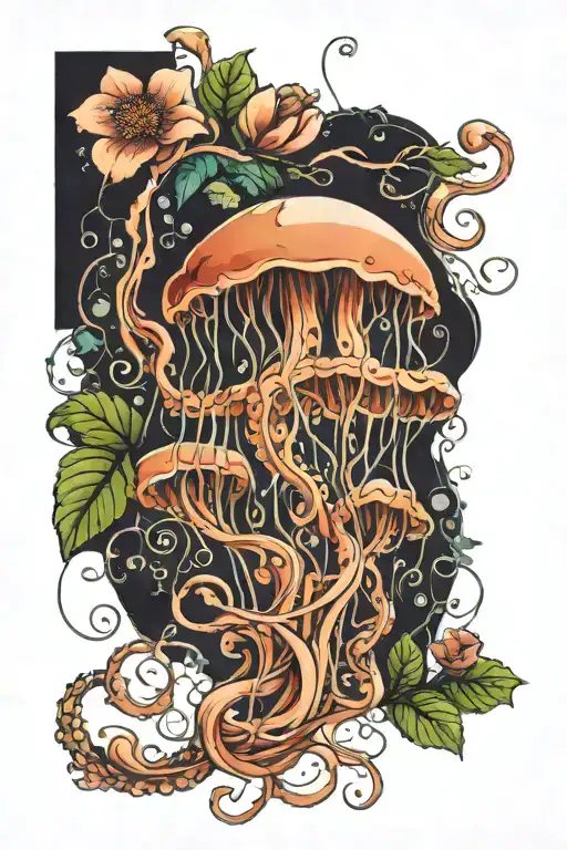 Whimsical Jelly Fish Floating Long Tentacles Made Out Of Flowers And Leafy Vines