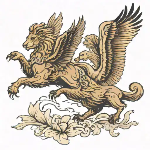 Flemish Lion And Canadian Goose Flying Like