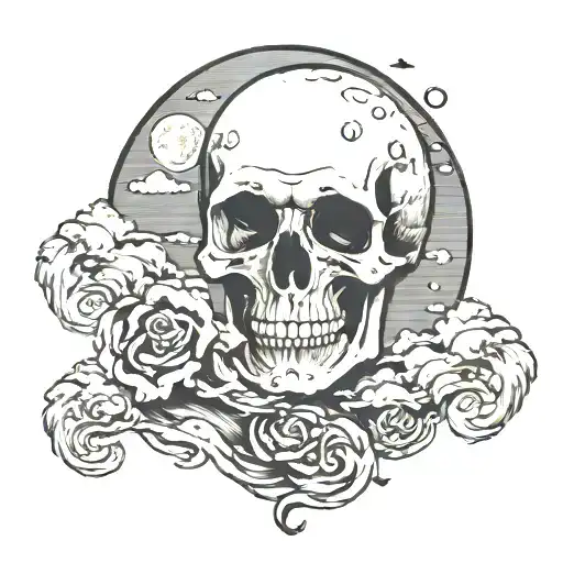Moon And Clouds With Skull Soft Shading