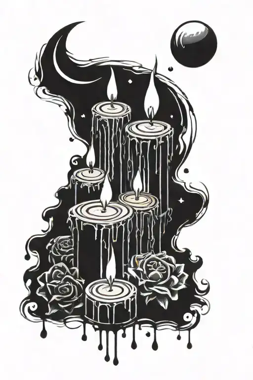 4 Gothic Candles And Moon Surrounded