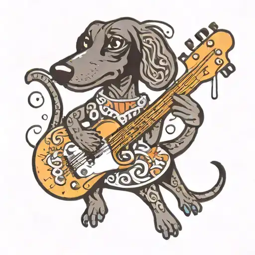 Black Weiner Dog With Guitar