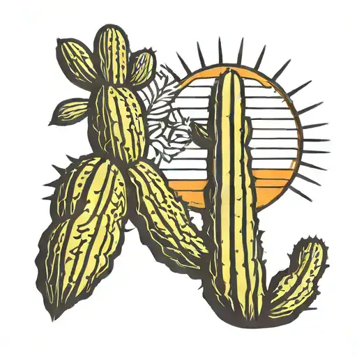 Simple Line Saguaro Cactus With Sun