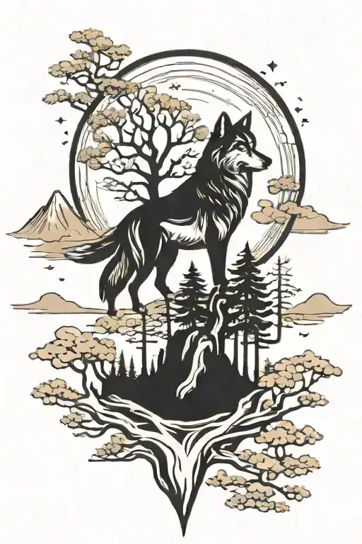 Forearm Treeline With Nordic Or Chinese And A Holing Wolf