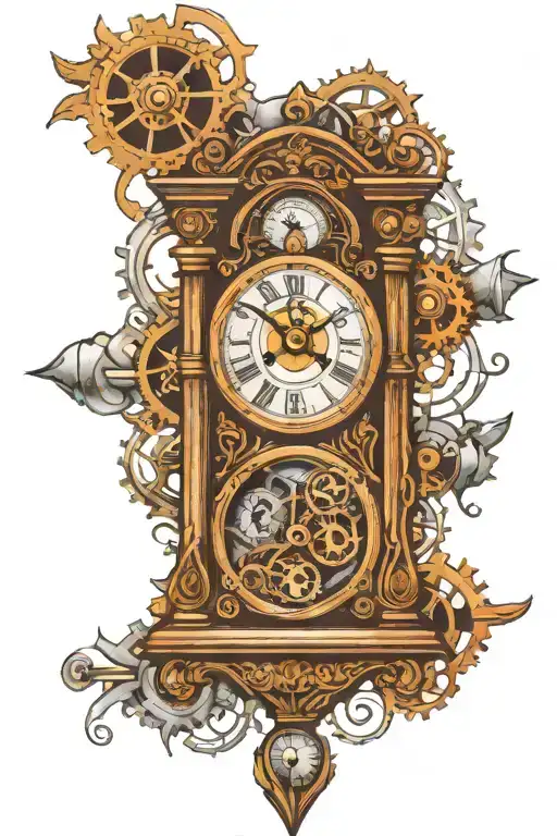 Tattoo Of A Grandfather Clock With The Gears Showing But With A Digital Face