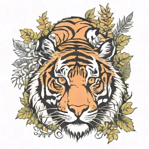 Tiger Head With Forest Around It