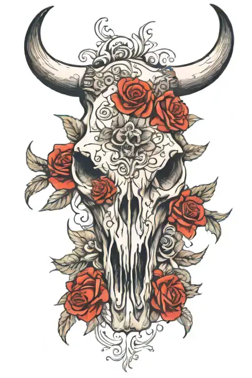 Cow Skull With Roses Growing
