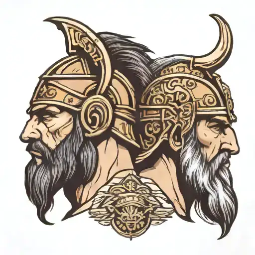 Greek Warrior Head With A Viking Head Profile Holding
