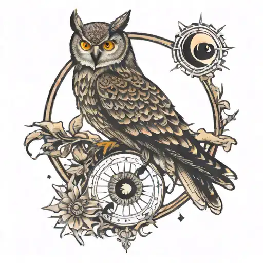 Sun And Moon Owl And Hawk Yin And Yang Symbol