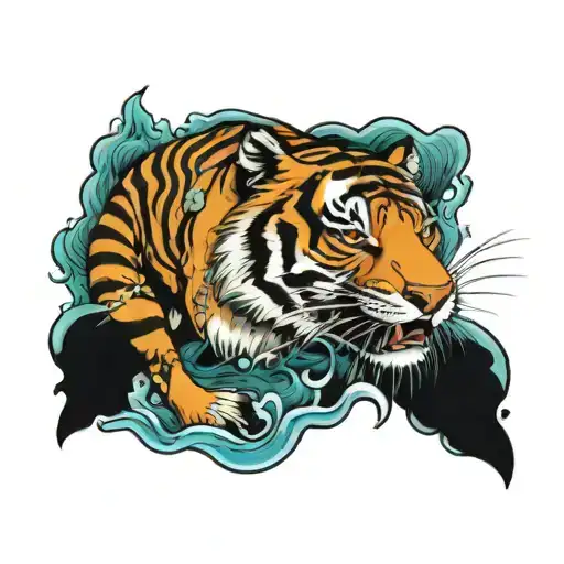 Tiger And Fish Swimming