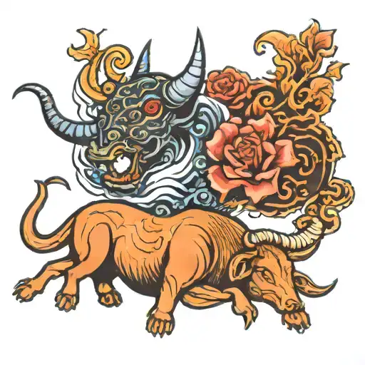 Scorpio And Taurus And A Dog Japanese Style