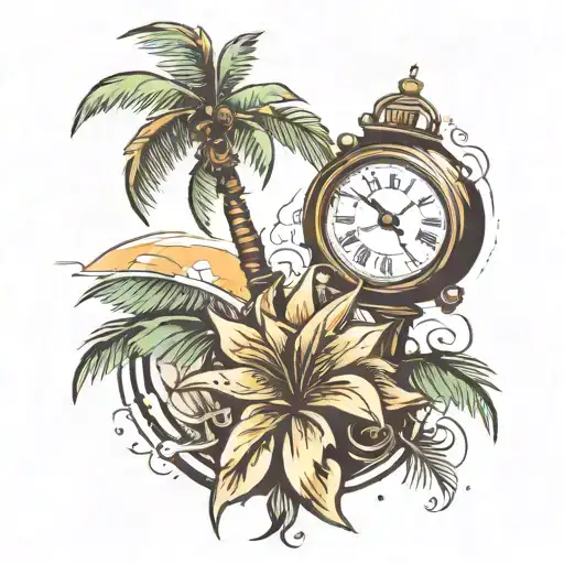Palm Tree And Clock Inside