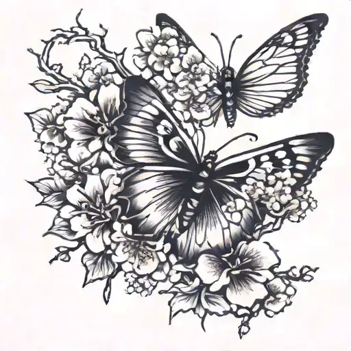 Thin Butterfly And A Cherry Blossom Tree Growing