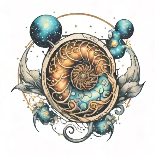 Nautilus Shell Merging Into Nebula Star