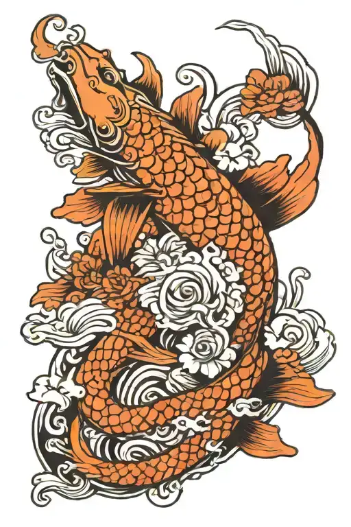 Koi Fish Dragon Waves