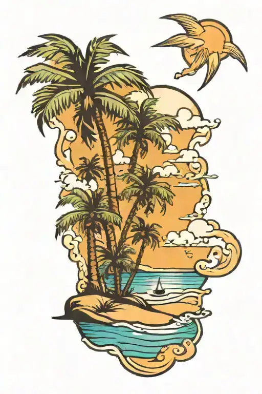Beach Scene With Palm