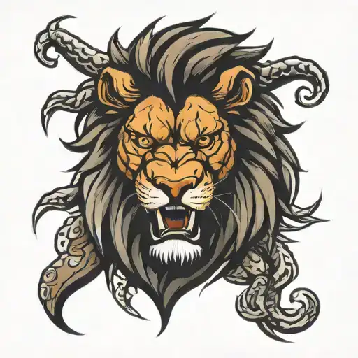Angry Lion Head And Viper Head