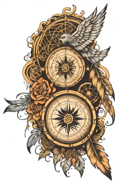 Compass With Wings And A Dream Catcher