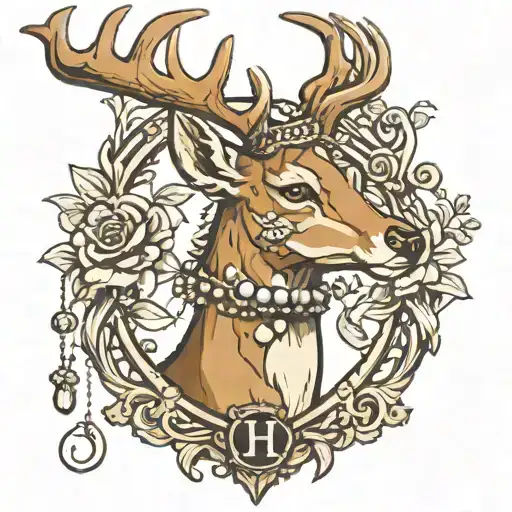 Deer Wearing A Necklace With The Letter H