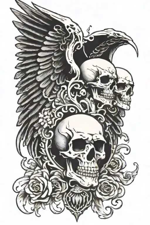 Pair Of Black And White Skeleton Wings