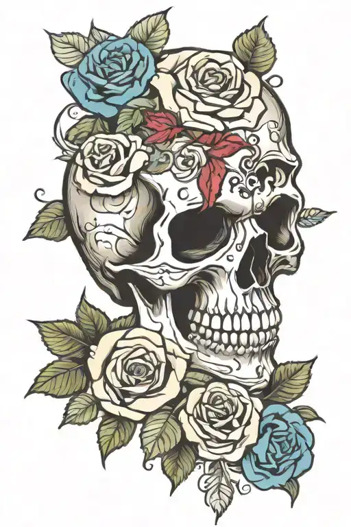Skull And Roses Intertwined