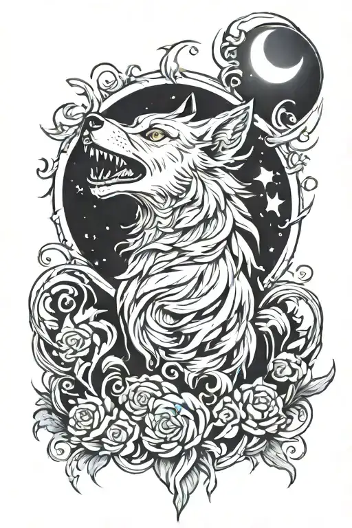 Phoenix Wolf Howling At The Moon