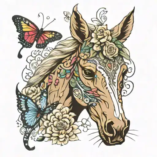Horse Head Flowers Butterfly Mandala Design Incorporating