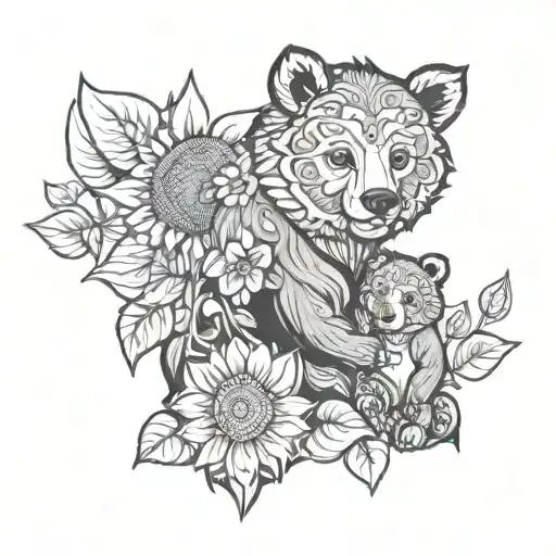 Sunflower Mama Bear And Baby Bear