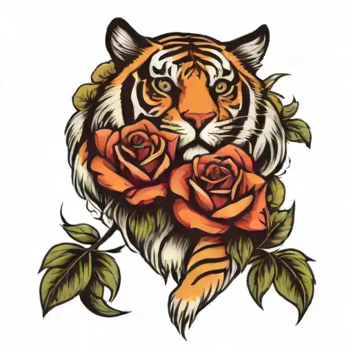 Tiger With Roses