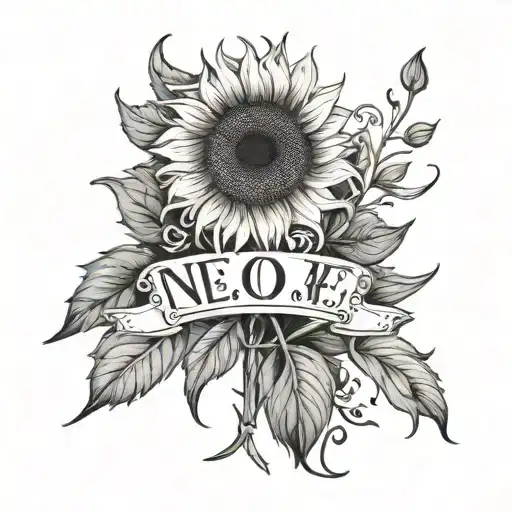 Sunflower And 5 Names Written