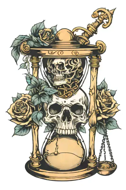 Skull Inside Hourglass Clock Inside