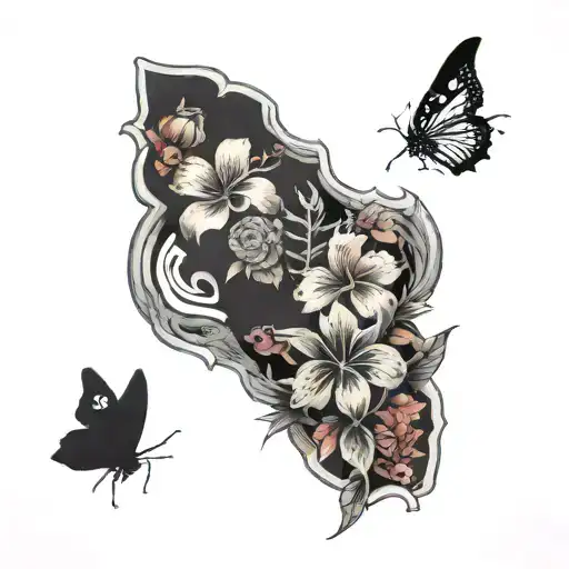 Hawaiian Flowers Blackout Sleeve With Plaque Doctor And Moths