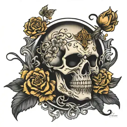 Flowers Blackout Sleeve With Plaque Doctor Skull