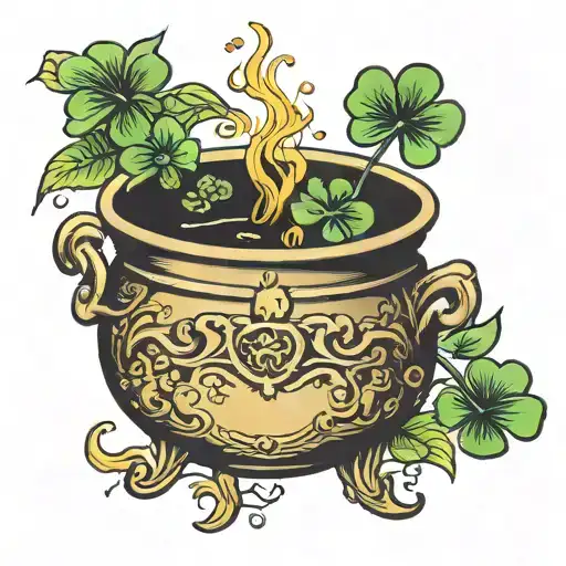 Golden Cauldron With Five Leaf Clover