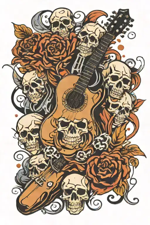 Guitar And Skulls Surrounded Bij Musicnotes