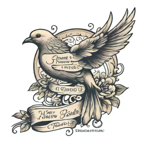 Dove On Rib With Never Look Back Always Look Forward Quote On It